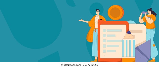 Invite friends to conduct questionnaire flat vector concept operation hand drawn illustration
