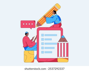 Convidar amigos para realizar questionário vetor plano conceito operação mão desenhada ilustração
