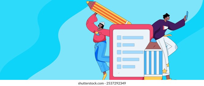 Invite friends to conduct questionnaire flat vector concept operation hand drawn illustration
