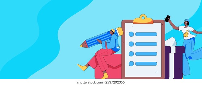 Invite friends to conduct questionnaire flat vector concept operation hand drawn illustration
