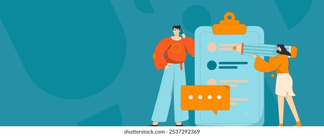 Invite friends to conduct questionnaire flat vector concept operation hand drawn illustration
