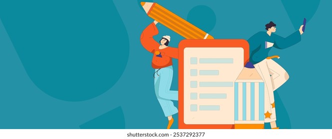 Invite friends to conduct questionnaire flat vector concept operation hand drawn illustration
