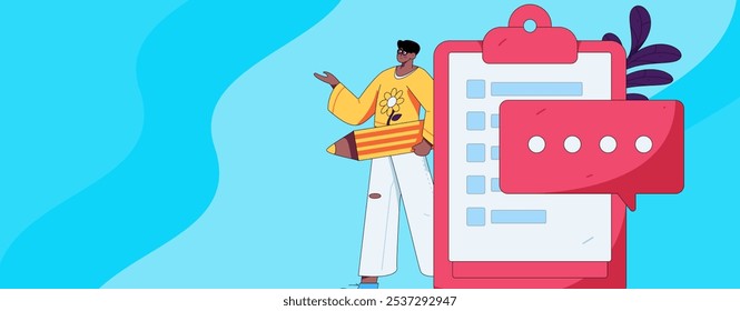 Invite friends to conduct questionnaire flat vector concept operation hand drawn illustration
