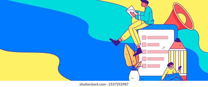 Invite friends to conduct questionnaire flat vector concept operation hand drawn illustration
