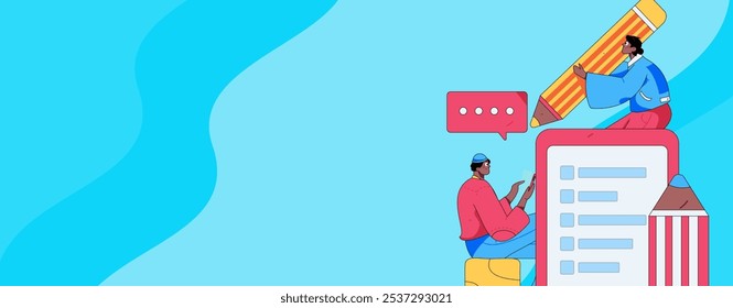 Invite friends to conduct questionnaire flat vector concept operation hand drawn illustration
