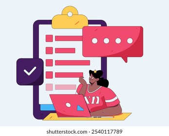 Invite friends to conduct questionnaire flat vector concept operation hand drawn illustration
