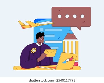 Invite friends to conduct questionnaire flat vector concept operation hand drawn illustration
