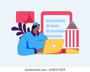 Invite friends to conduct questionnaire flat vector concept operation hand drawn illustration
