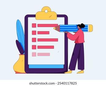 Invite friends to conduct questionnaire flat vector concept operation hand drawn illustration
