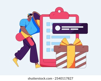 Invite friends to conduct questionnaire flat vector concept operation hand drawn illustration
