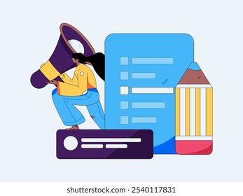 Invite friends to conduct questionnaire flat vector concept operation hand drawn illustration
