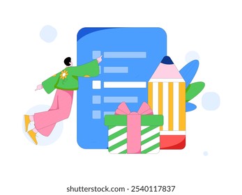 Invite friends to conduct questionnaire flat vector concept operation hand drawn illustration
