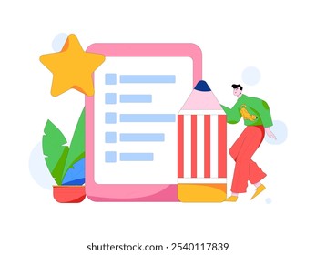 Invite friends to conduct questionnaire flat vector concept operation hand drawn illustration
