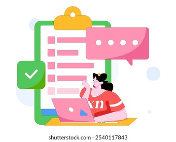 Invite friends to conduct questionnaire flat vector concept operation hand drawn illustration
