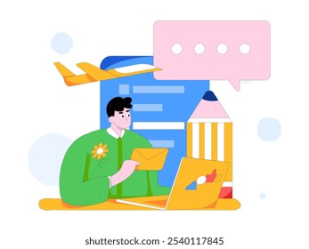 Invite friends to conduct questionnaire flat vector concept operation hand drawn illustration
