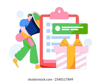 Invite friends to conduct questionnaire flat vector concept operation hand drawn illustration
