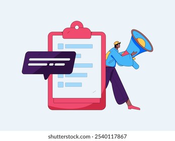 Invite friends to conduct questionnaire flat vector concept operation hand drawn illustration
