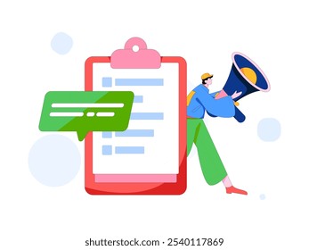 Invite friends to conduct questionnaire flat vector concept operation hand drawn illustration
