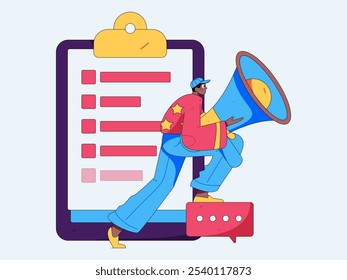 Invite friends to conduct questionnaire flat vector concept operation hand drawn illustration
