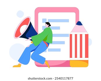 Invite friends to conduct questionnaire flat vector concept operation hand drawn illustration
