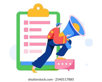 Invite friends to conduct questionnaire flat vector concept operation hand drawn illustration
