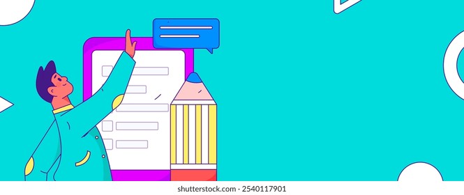 Invite friends to conduct questionnaire flat vector concept operation hand drawn illustration
