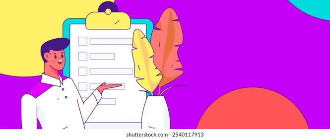 Invite friends to conduct questionnaire flat vector concept operation hand drawn illustration
