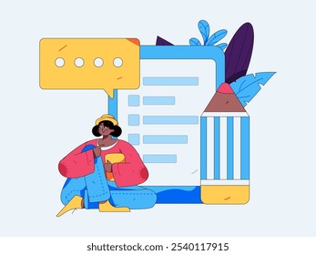 Invite friends to conduct questionnaire flat vector concept operation hand drawn illustration
