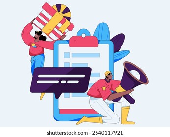 Invite friends to conduct questionnaire flat vector concept operation hand drawn illustration
