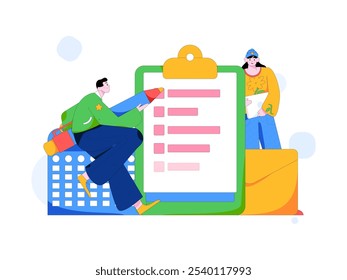 Invite friends to conduct questionnaire flat vector concept operation hand drawn illustration
