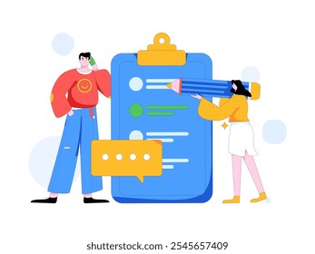 Invite friends to conduct questionnaire flat vector concept operation hand drawn illustration
