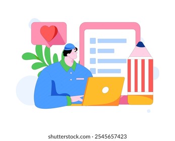 Invite friends to conduct questionnaire flat vector concept operation hand drawn illustration
