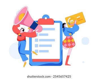 Invite friends to conduct questionnaire flat vector concept operation hand drawn illustration
