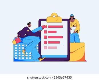 Invite friends to conduct questionnaire flat vector concept operation hand drawn illustration
