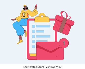 Invite friends to conduct questionnaire flat vector concept operation hand drawn illustration
