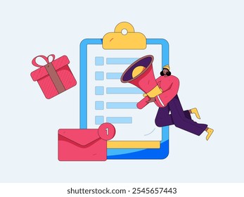 Invite friends to conduct questionnaire flat vector concept operation hand drawn illustration
