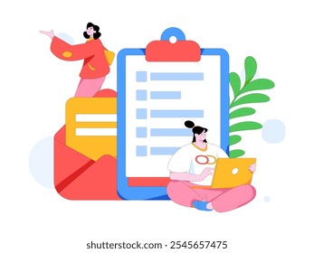 Invite friends to conduct questionnaire flat vector concept operation hand drawn illustration
