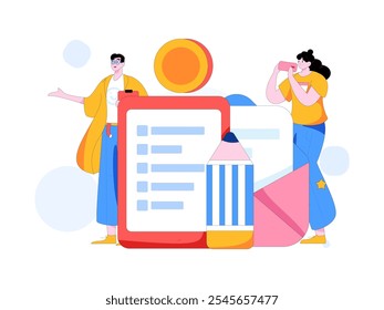 Invite friends to conduct questionnaire flat vector concept operation hand drawn illustration
