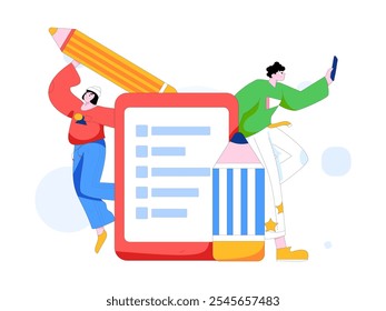 Invite friends to conduct questionnaire flat vector concept operation hand drawn illustration
