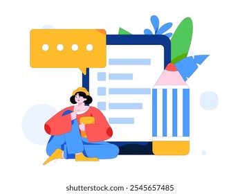 Invite friends to conduct questionnaire flat vector concept operation hand drawn illustration
