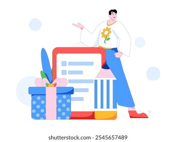 Invite friends to conduct questionnaire flat vector concept operation hand drawn illustration
