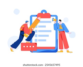 Invite friends to conduct questionnaire flat vector concept operation hand drawn illustration
