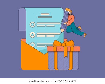 Invite friends to conduct questionnaire flat vector concept operation hand drawn illustration
