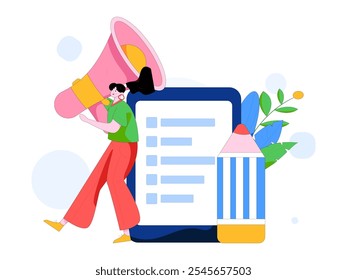 Invite friends to conduct questionnaire flat vector concept operation hand drawn illustration
