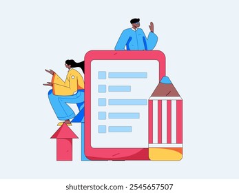 Invite friends to conduct questionnaire flat vector concept operation hand drawn illustration
