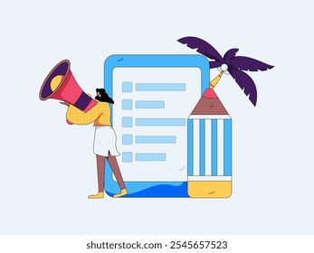 Invite friends to conduct questionnaire flat vector concept operation hand drawn illustration
