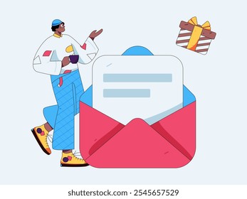 Invite friends to conduct questionnaire flat vector concept operation hand drawn illustration
