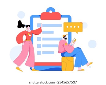 Invite friends to conduct questionnaire flat vector concept operation hand drawn illustration
