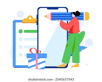 Invite friends to conduct questionnaire flat vector concept operation hand drawn illustration
