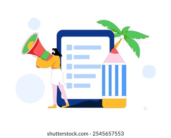 Invite friends to conduct questionnaire flat vector concept operation hand drawn illustration
